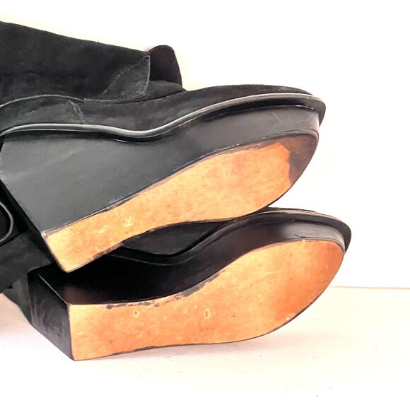 Jeffrey Campbell Black Suede Wedge Adjustable Wrap Boots Sz 8 - Picture 14 of 15